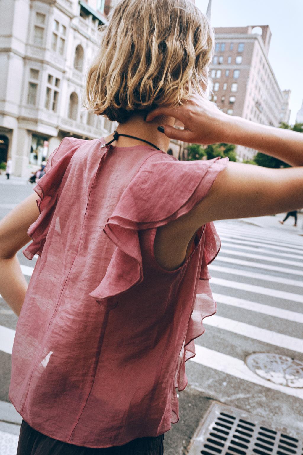 SEMI-SHEER TOP WITH RUFFLES