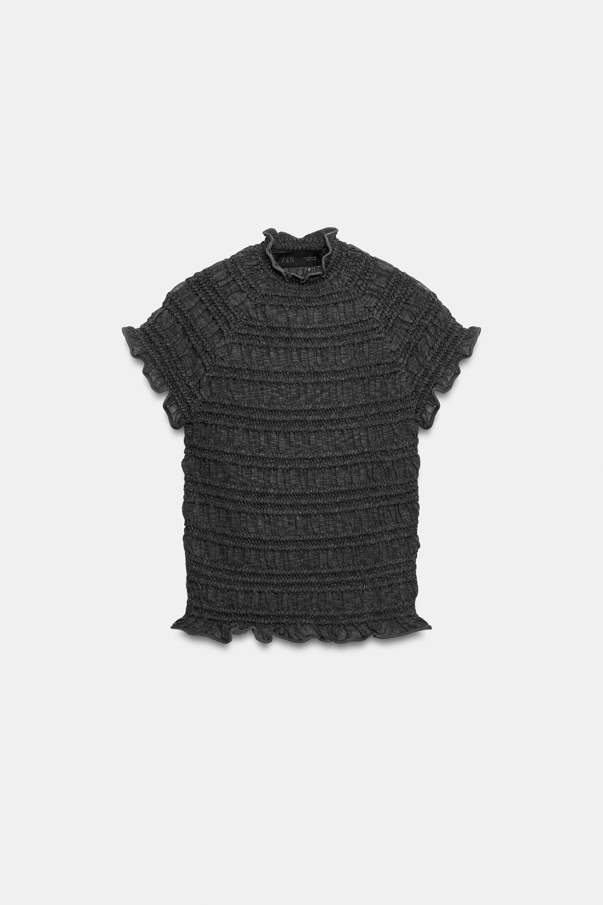 HONEYCOMB KNIT TOP — Dark gray