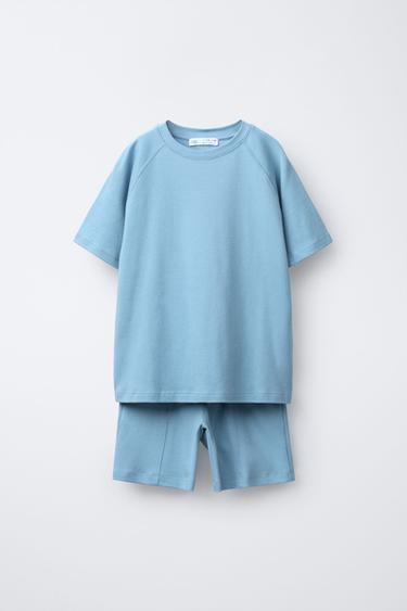 Zara INTERLOCK T-SHIRT AND BERMUDA SET - Blue