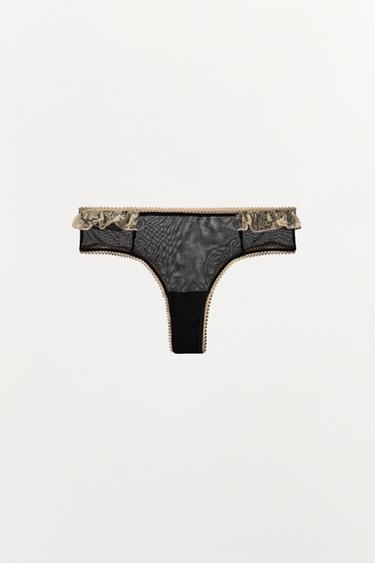 CULOTTE MESH DENTELLE - Noir de Zara