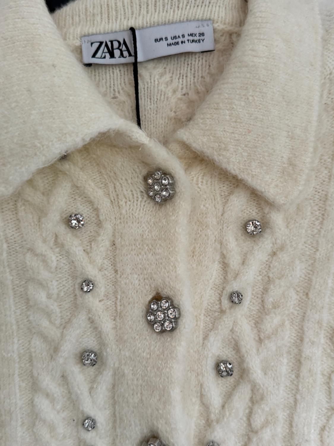 CROPPED KNIT CARDIGAN WITH BEADING - Image 3