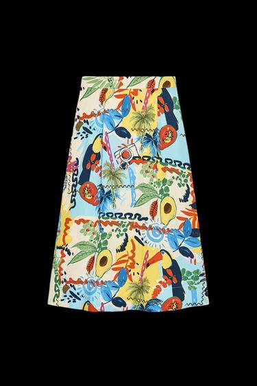 FALDA MIDI CAPA ESTAMPADO TROPICAL - Multicolor de Zara