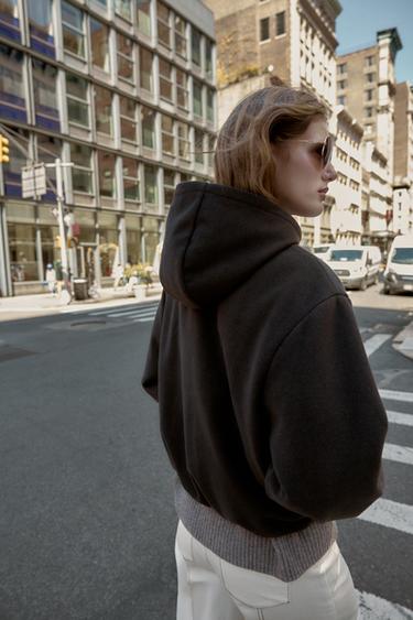 HOODED JACKET WITH ELASTIC HEM - Brown by Zara - Image 2