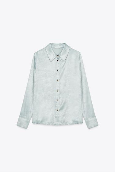 CAMISA SATINADA BOTONES - Verde agua de Zara