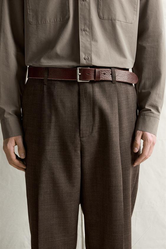 CINTURÓN PIEL - Marrón de Zara - Imagen 0