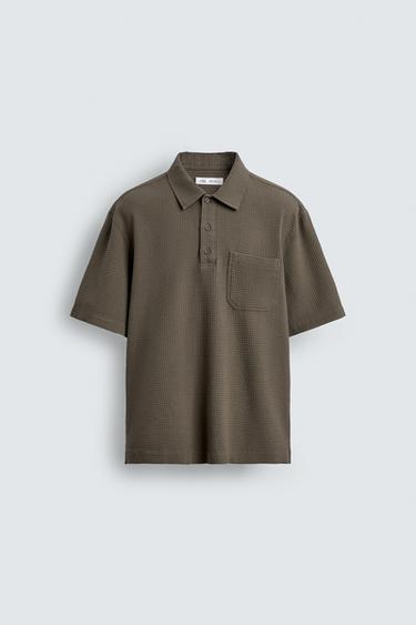 Zara TEXTURED POLO SHIRT - Khaki