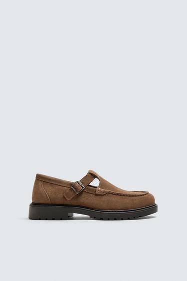 LEATHER BUCKLE SHOES - Brown by Zara - Image 0
