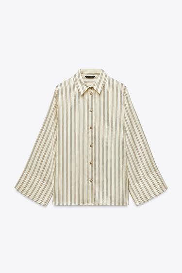 WIDE SLEEVE STRIPED BLOUSE - Beige by Zara