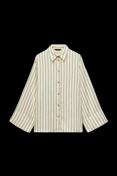 WIDE SLEEVE STRIPED BLOUSE - Beige by Zara - Image 0