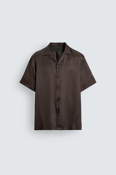 АТЛАСНАЯ РУБАШКА RELAXED FIT — КОРИЧНЕВЫЙ от Zara
