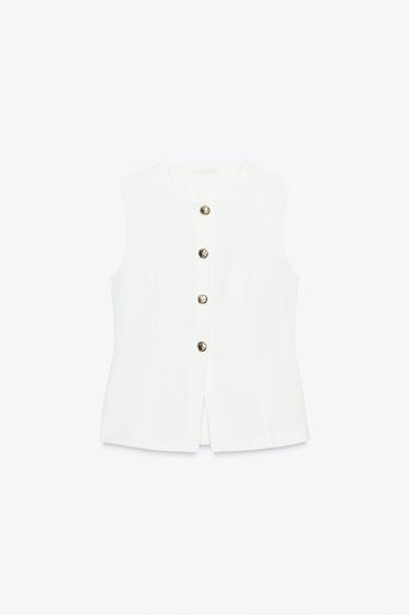 Zara TWILL BUTTON VEST TOP - Oyster-white