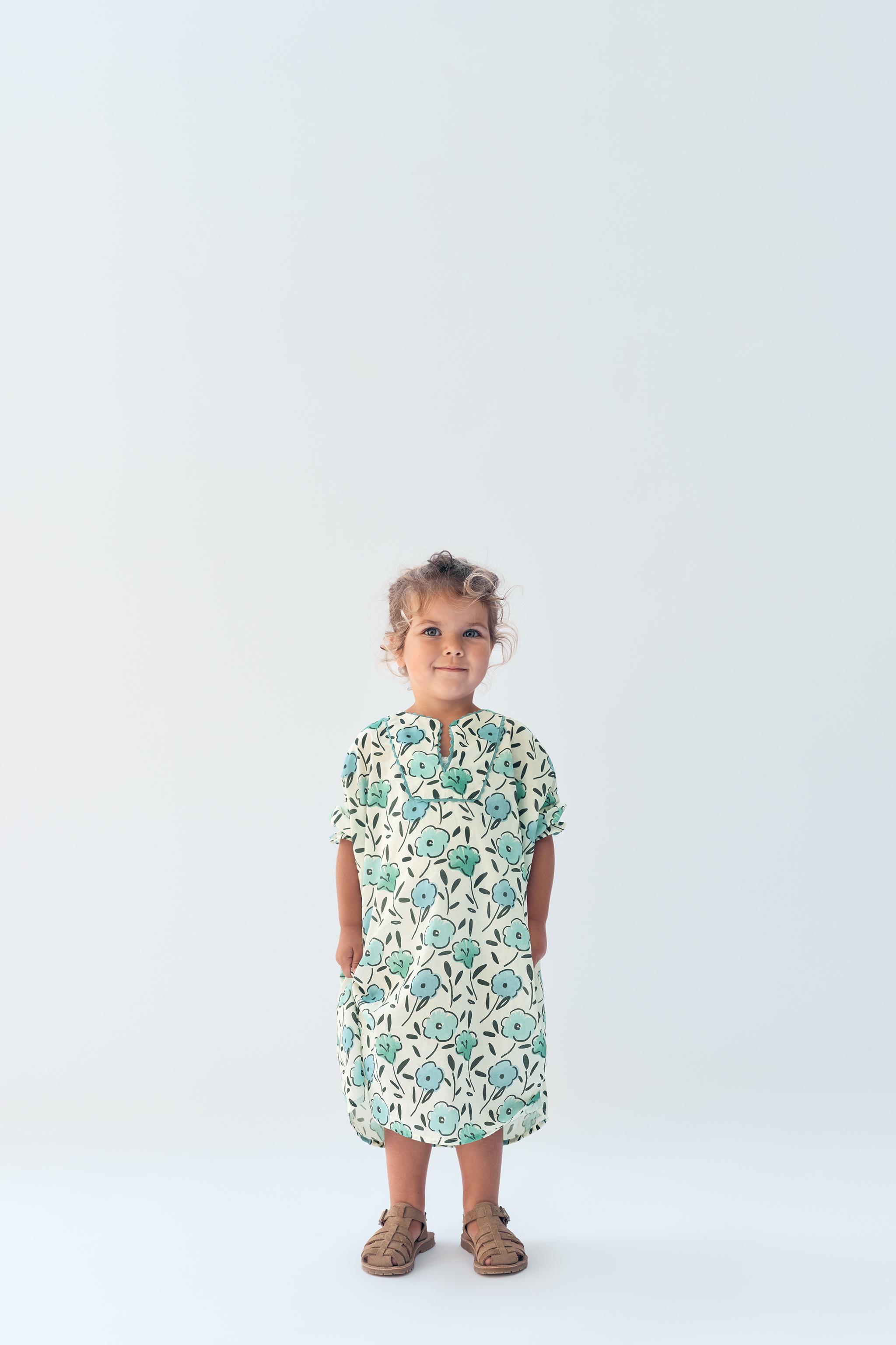 2-14 YEARS / LIMITED EDITION FLORAL PRINT CAFTAN DRESS — Printed