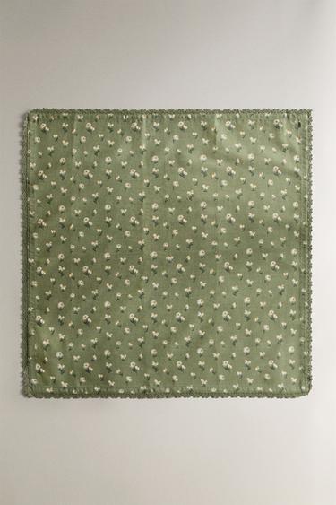LOT SERVIETTES DE TABLE COTON MARGUERITES (LOT DE 2) - Vert de Zara - Image 1