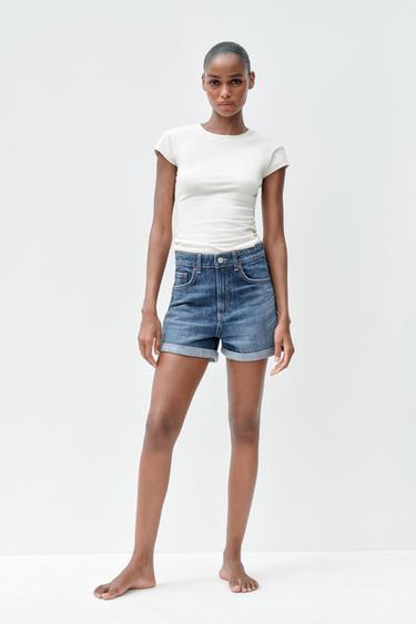 CALÇÕES BERMUDA MOM FIT TRF CINTURA SUBIDA - Índigo da Zara