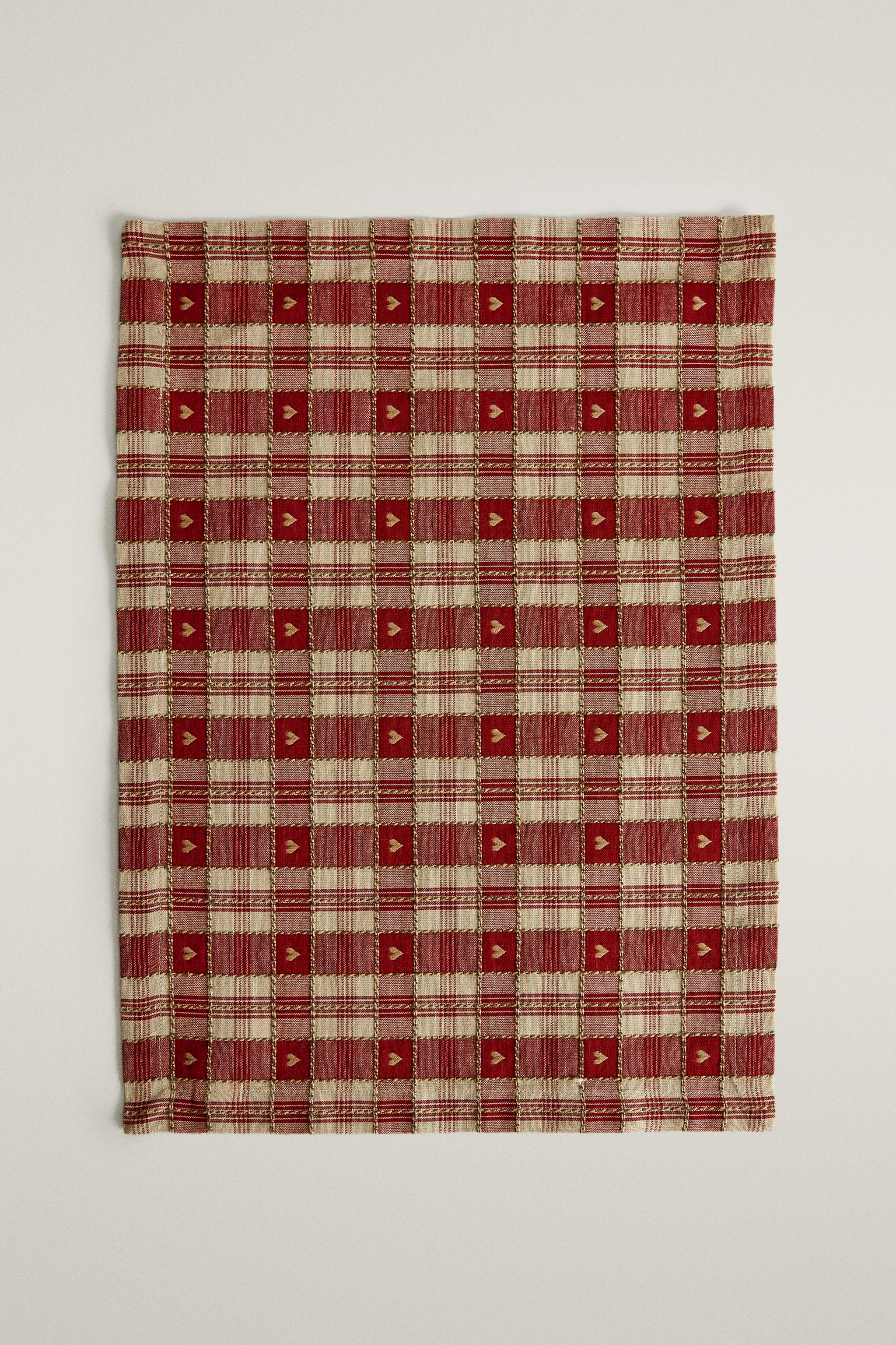 CHRISTMAS CHECK AND HEART COTTON PLACEMAT (PACK OF 2)
