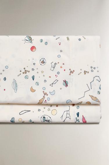CHILDREN’S SPACE FLAT SHEET - Ecru / Blue by Zara - Image 0