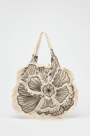 FLORAL EMBROIDERED MAXI TOTE BAG - Brown by Zara