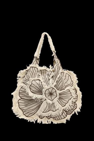 FLORAL EMBROIDERED MAXI TOTE BAG - Brown by Zara - Image 0
