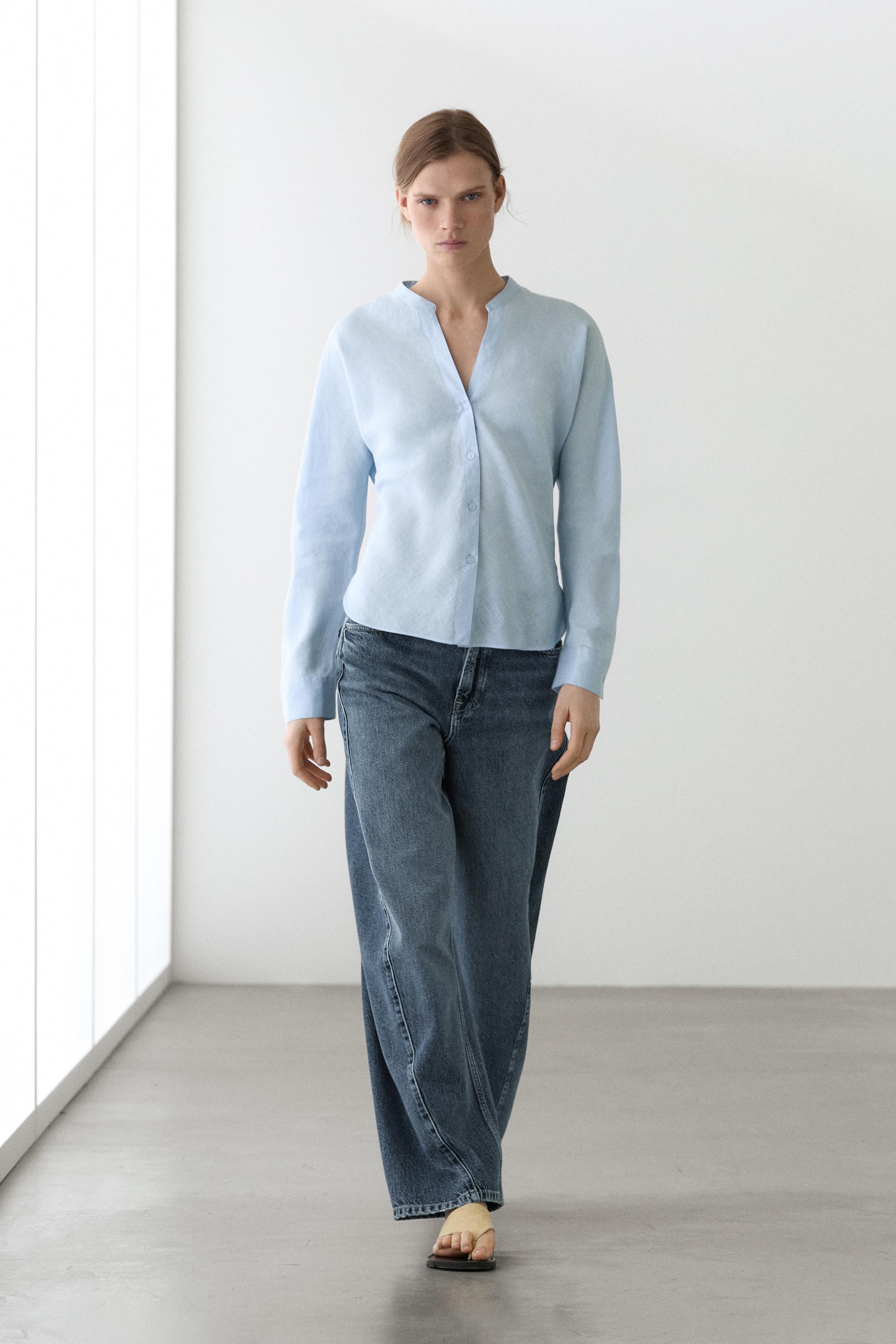 100% linen stand collar shirt