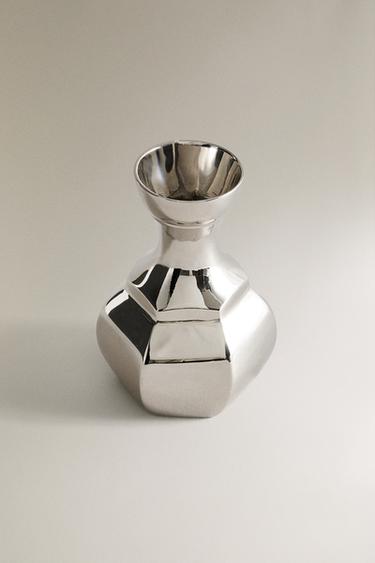 SMALL GEOMETRIC BRASS VASE - Silver by Zara - Image 1