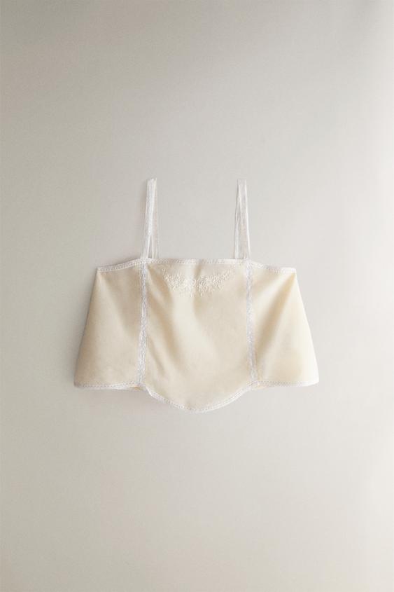 COTTON TOP WITH EMBROIDERED LACE - أصفر الخاص بـ Zara - صورة 0