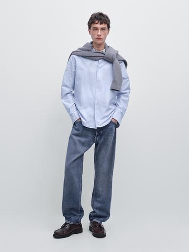 Zara Regular-fit striped oxford shirt - Sky blue - Image 0