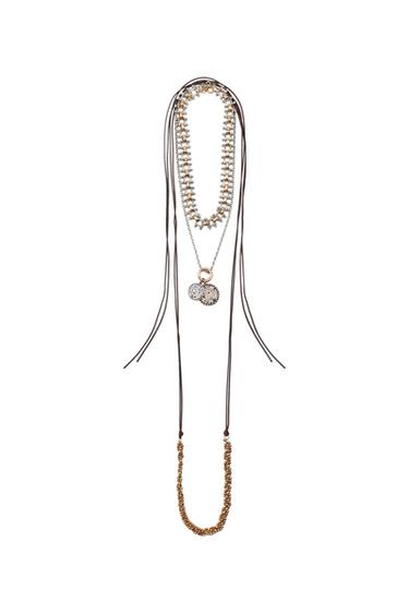 Zara PACK OF 3 CORD AND MEDALLION NECKLACES - Gold / Silver