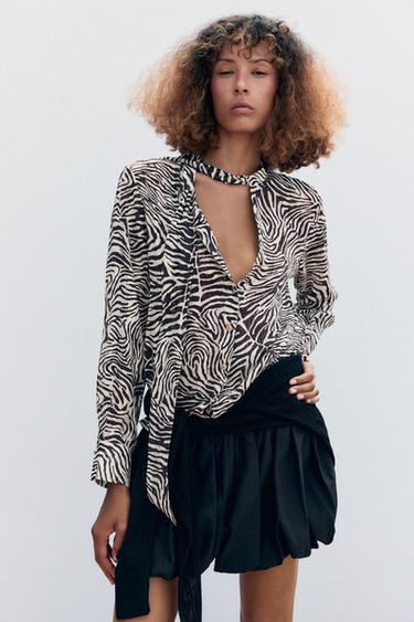 ANIMAL PRINT BLOUSE WITH BOW - Zebra by Zara