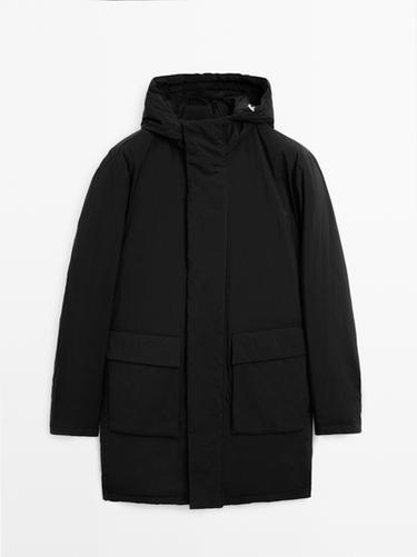 Parka acolchada capucha water repellent - Negro de Zara