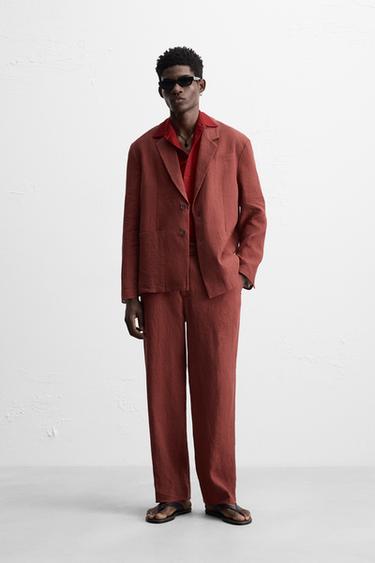 100% LINEN SUIT TROUSERS - Red / Black by Zara
