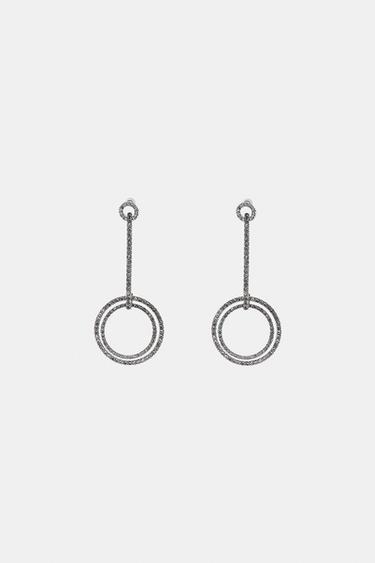 Zara JEWEL DROP HOOP EARRINGS - Silver