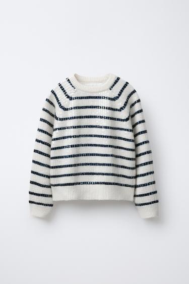 SWEATER DE MALHA ÀS RISCAS COM LANTEJOULAS - Riscas da Zara
