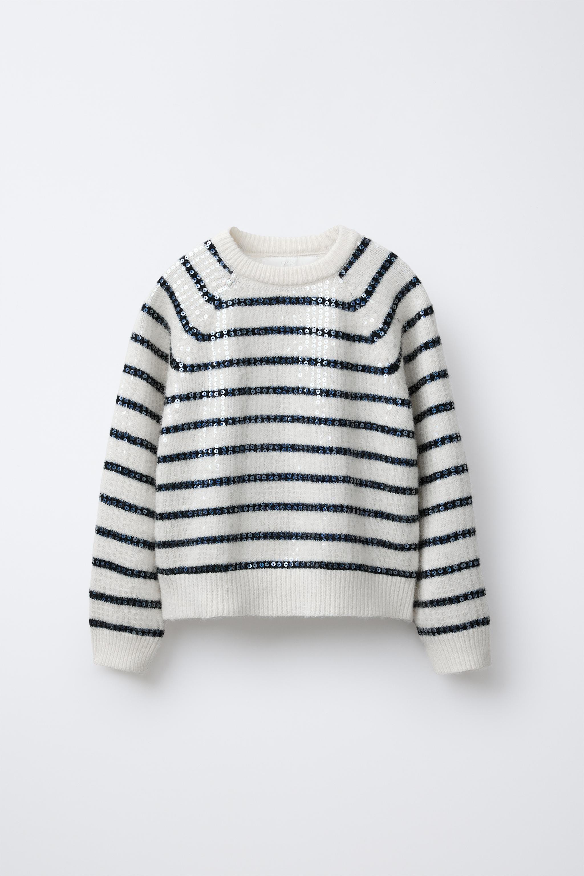 SEQUIN STRIPED KNIT SWEATER