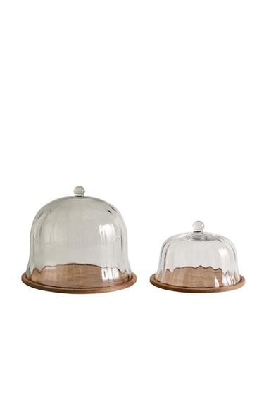 WOODEN CAKE PLATE WITH GLASS DOME - Brown by Zara