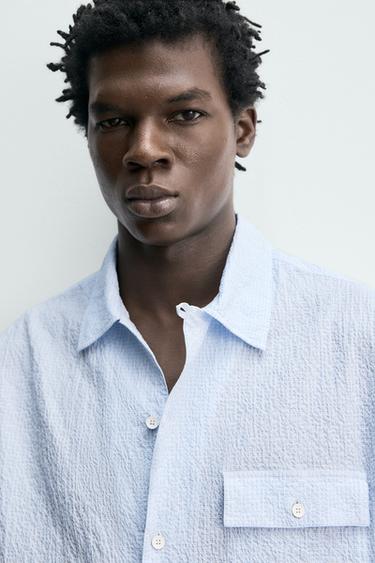 CHEMISE À CARREAUX TEXTURÉE - Bleu / Blanc de Zara - Image 4