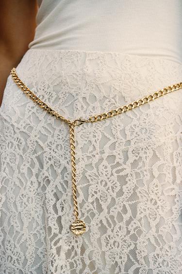 JUPE MI-LONGUE CEINTURE CHAÎNE - Écru de Zara - Image 3