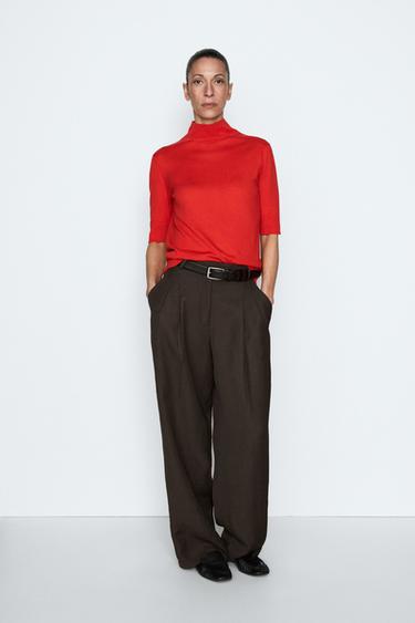 Pull en maille à détail de dos en soie mélangée - STUDIO - Rouge / Orange de Zara - Image 0