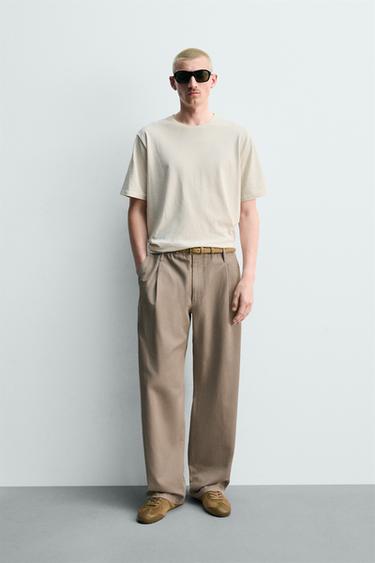 PLEATED CHINO TROUSERS - Sand by Zara