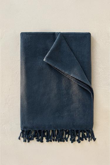 SERVIETTE DE PLAGE COTON FRANGES - Bleu marine de Zara
