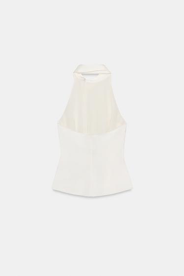 SATIN HALTER TOP - Oyster-white by Zara - Image 4