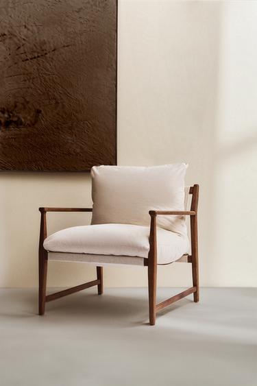 WOODEN ACCENT CHAIR WITH REMOVABLE CUSHION - Light beige by Zara