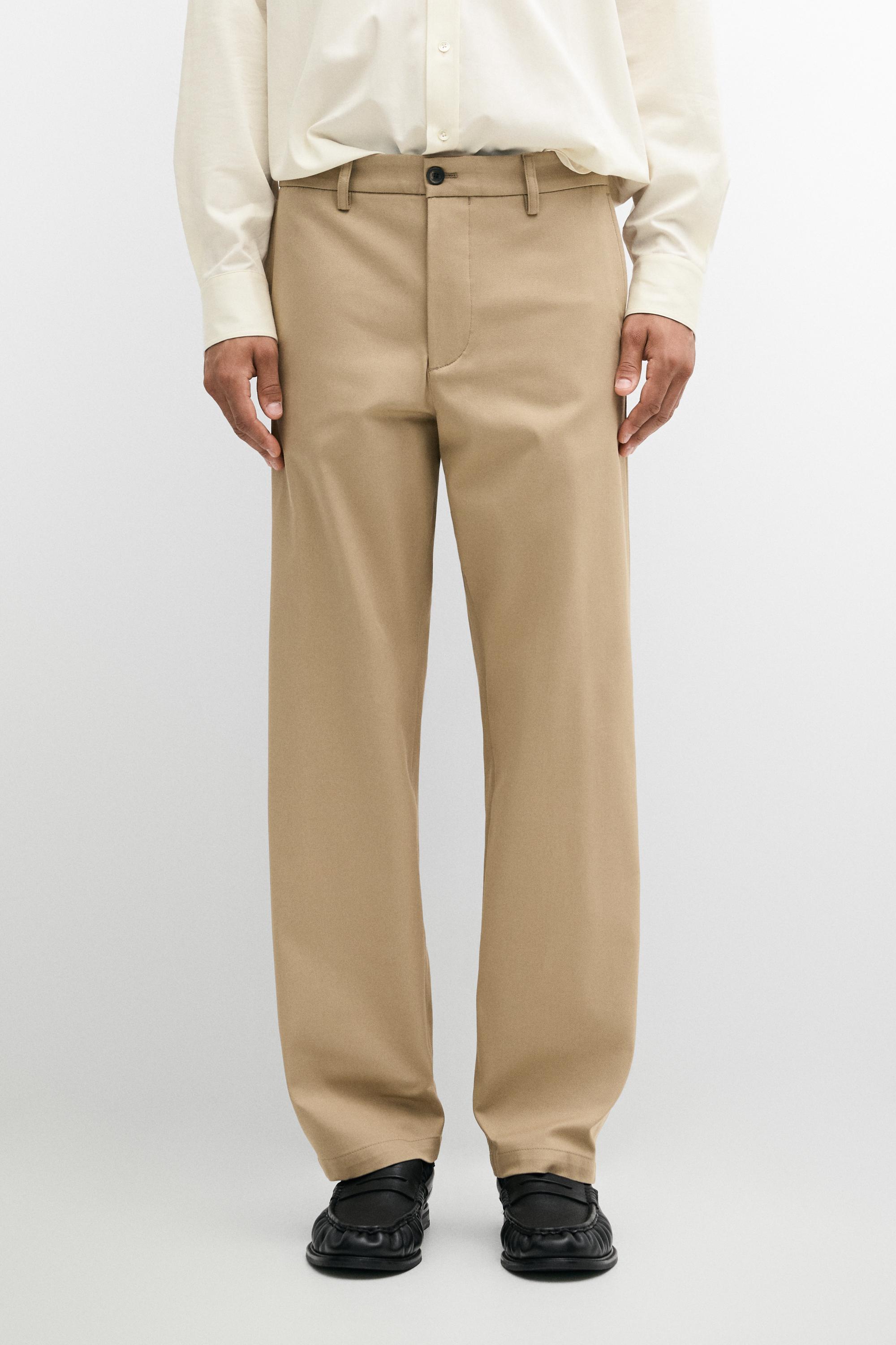 Cotton blend straight-leg pants — taupe brown