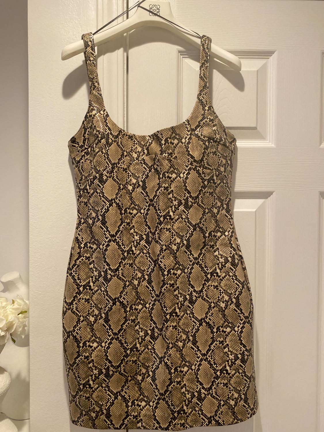 FAUX LEATHER SNAKESKIN PRINT DRESS