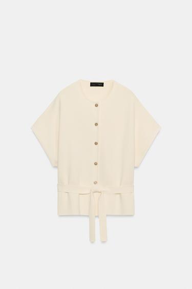 CARDIGAN WITH BELT - Ecru by Zara - Image 5