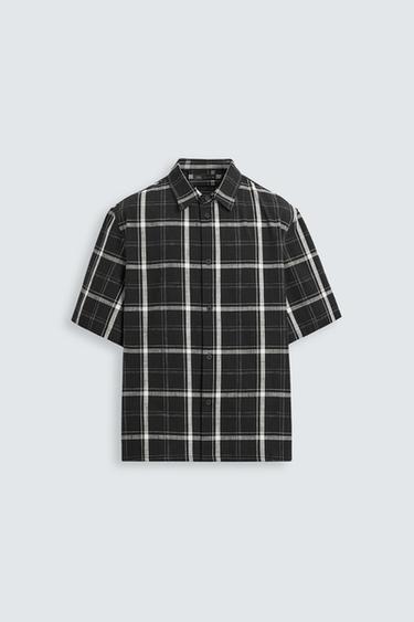 Zara RELAXED FIT PLAID SHIRT - Black / White