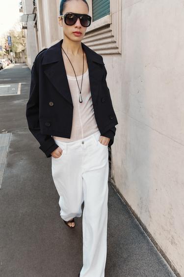 Zara SHORT DOUBLE-BREASTED TRENCH COAT - Navy blue