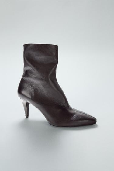 BOTINES DE TALÓ DE PELL - Marró de Zara