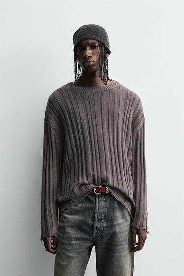 RIBBED OPEN-KNIT SWEATER - Brown by Zara