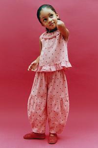 EMBROIDERED HEART PLAID BALLOON PANTS