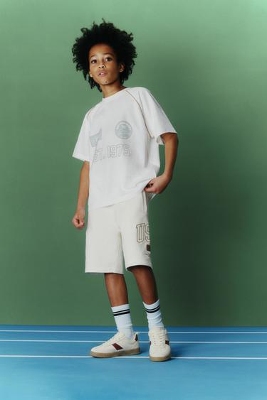 Zara RAGLAN SLEEVE JOGGING T-SHIRT - White